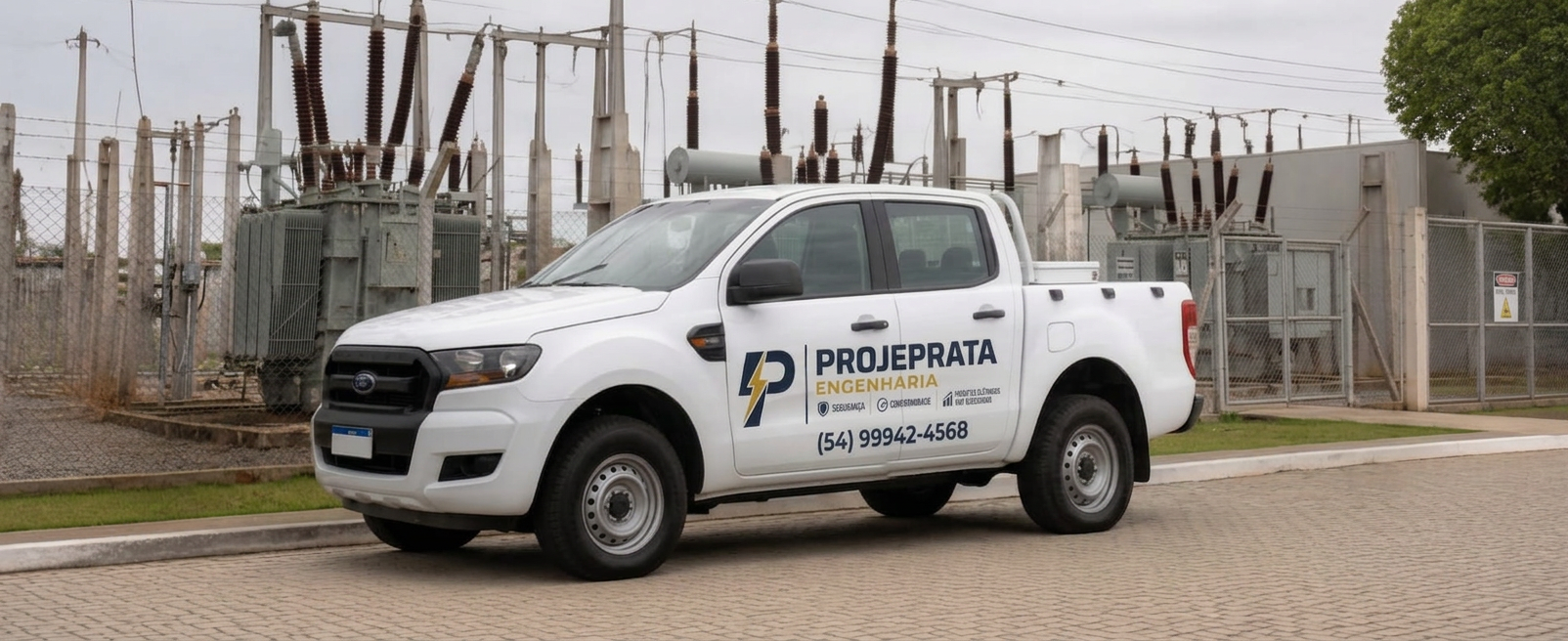 Caminhonete Projeprata Engenharia em subestação elétrica